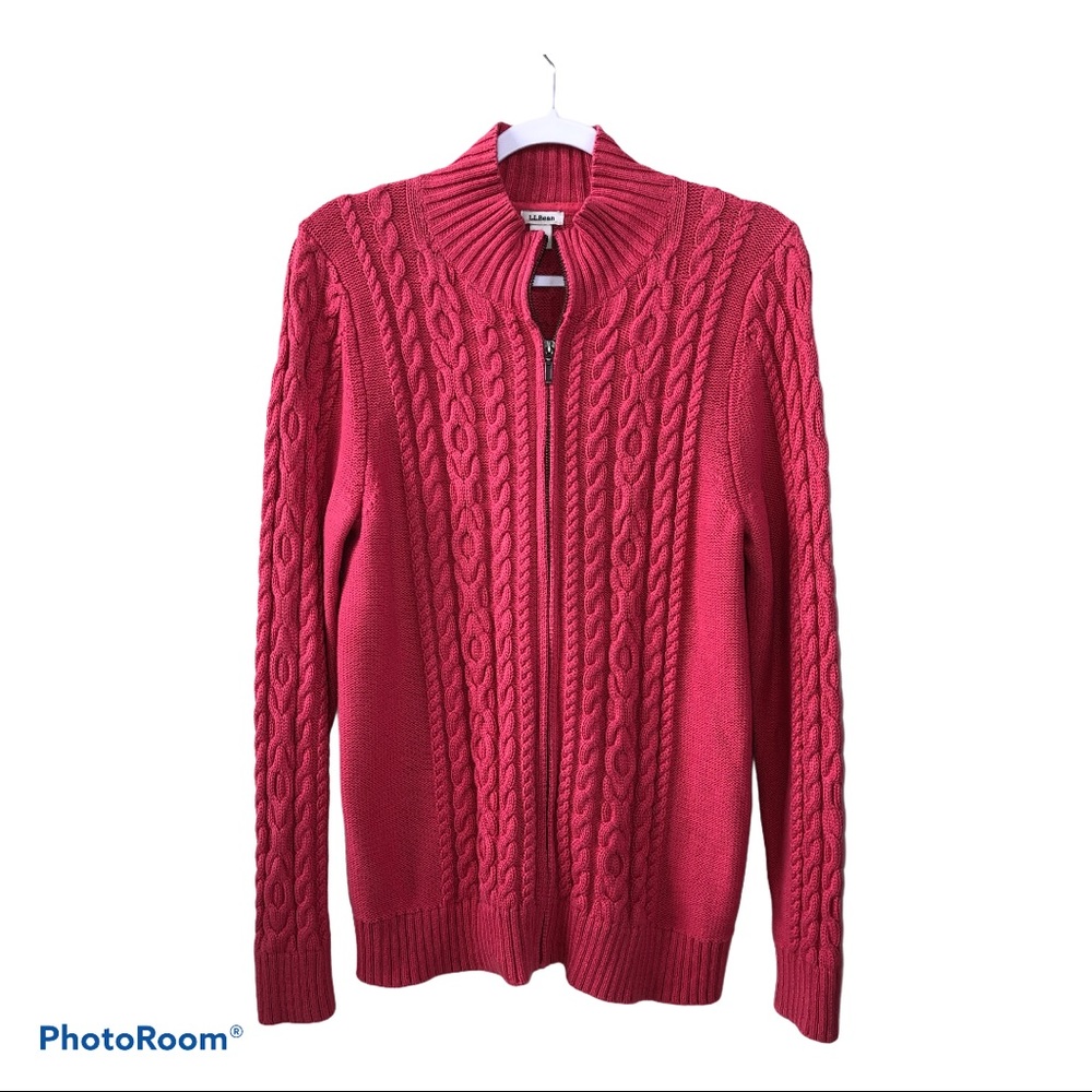 L.L. Bean Heavy Cable Knit Zipper Up Sweater
